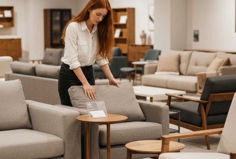 Customer shopping with Progressive Leasing at a furniture store